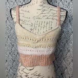 Free People pink and cream crochet knit crop tank